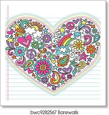 362x382 Love Heart Groovy Doodles Vector, Art Print Barewalls Posters