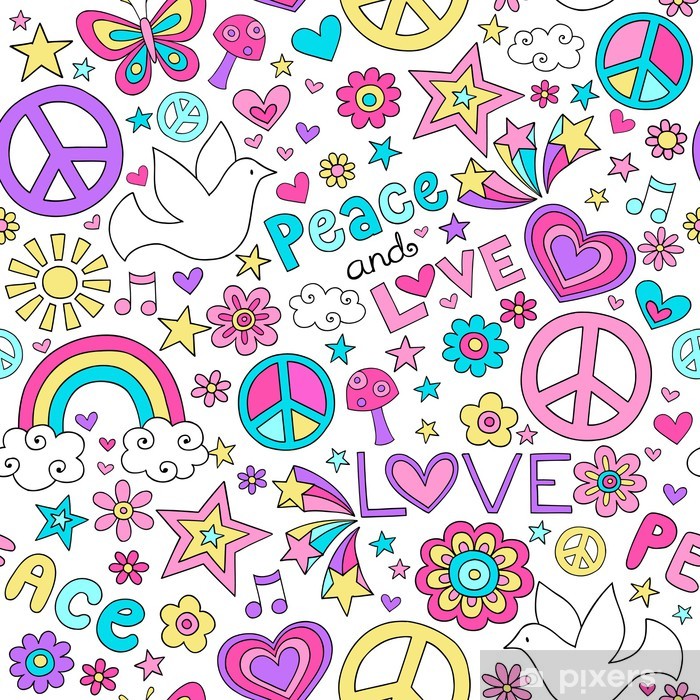700x700 Peace And Love Groovy Doodle Seamless Vector Pattern Poster