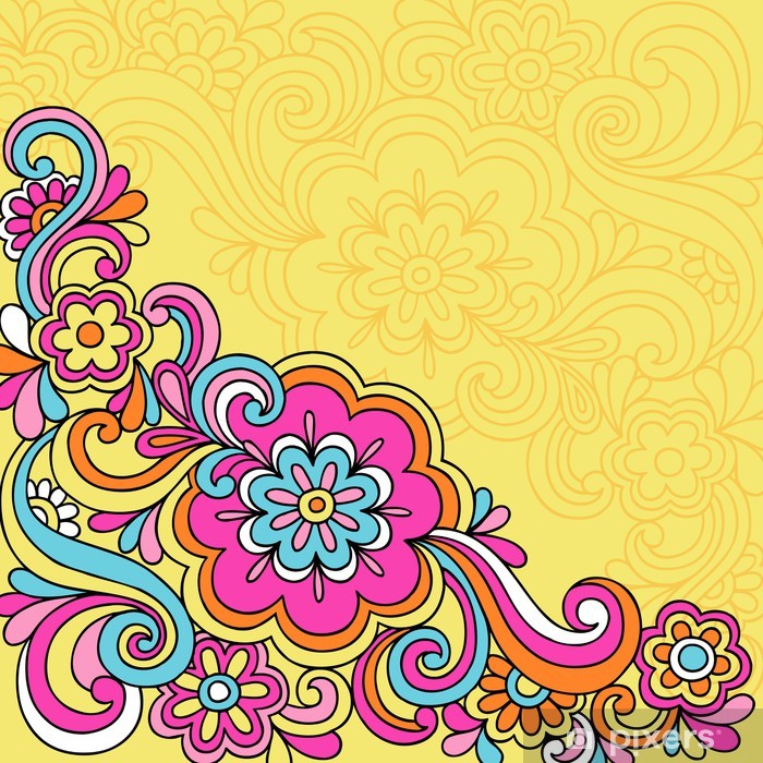 700x700 Psychedelic Groovy Flower Swirls Notebook Doodles Vector Wall