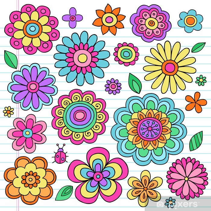 700x700 Flower Power Groovy Psychedelic Doodles Vector Wall Mural Pixers