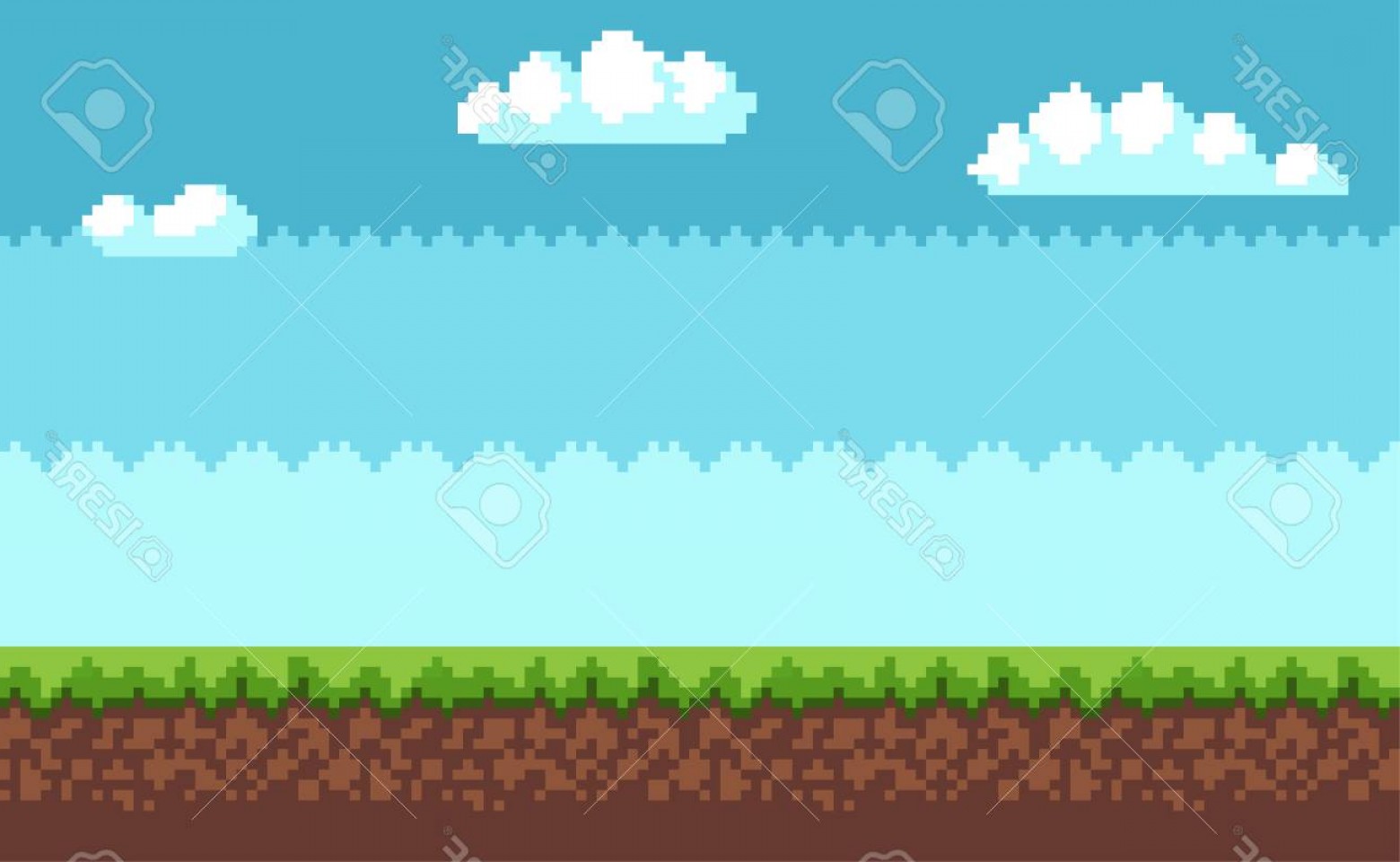 Photostock Vector Landscape Pixel Art Style Blue Sky White Clouds 1560x960 Photostock Vector Landscape Pixel Art Style Blue Sky White Clouds