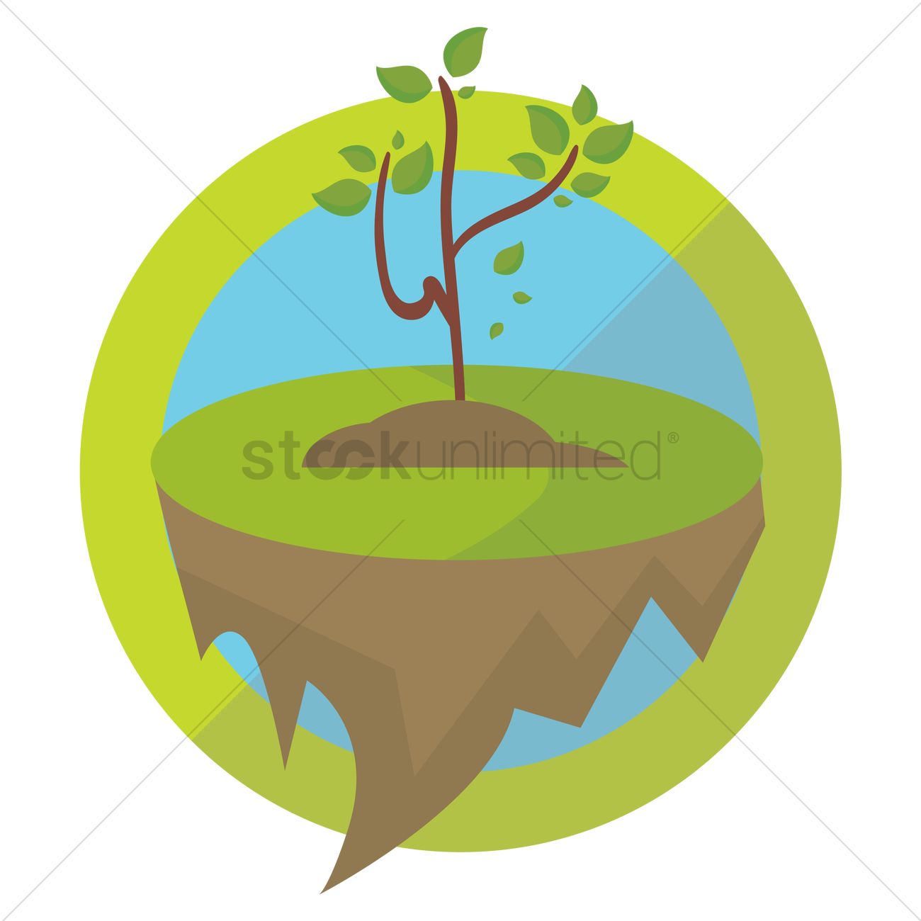 Plant Growing On Floating Ground Vector Image 1300x1300 Plant Growing On Floating Ground Vector Image