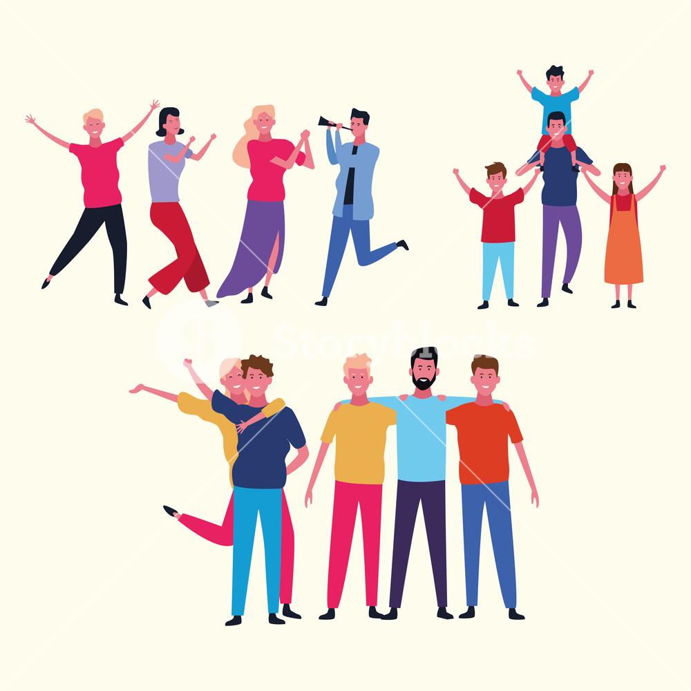 1000x1000 Family Group Avatar With Dancing People Vector Illustration