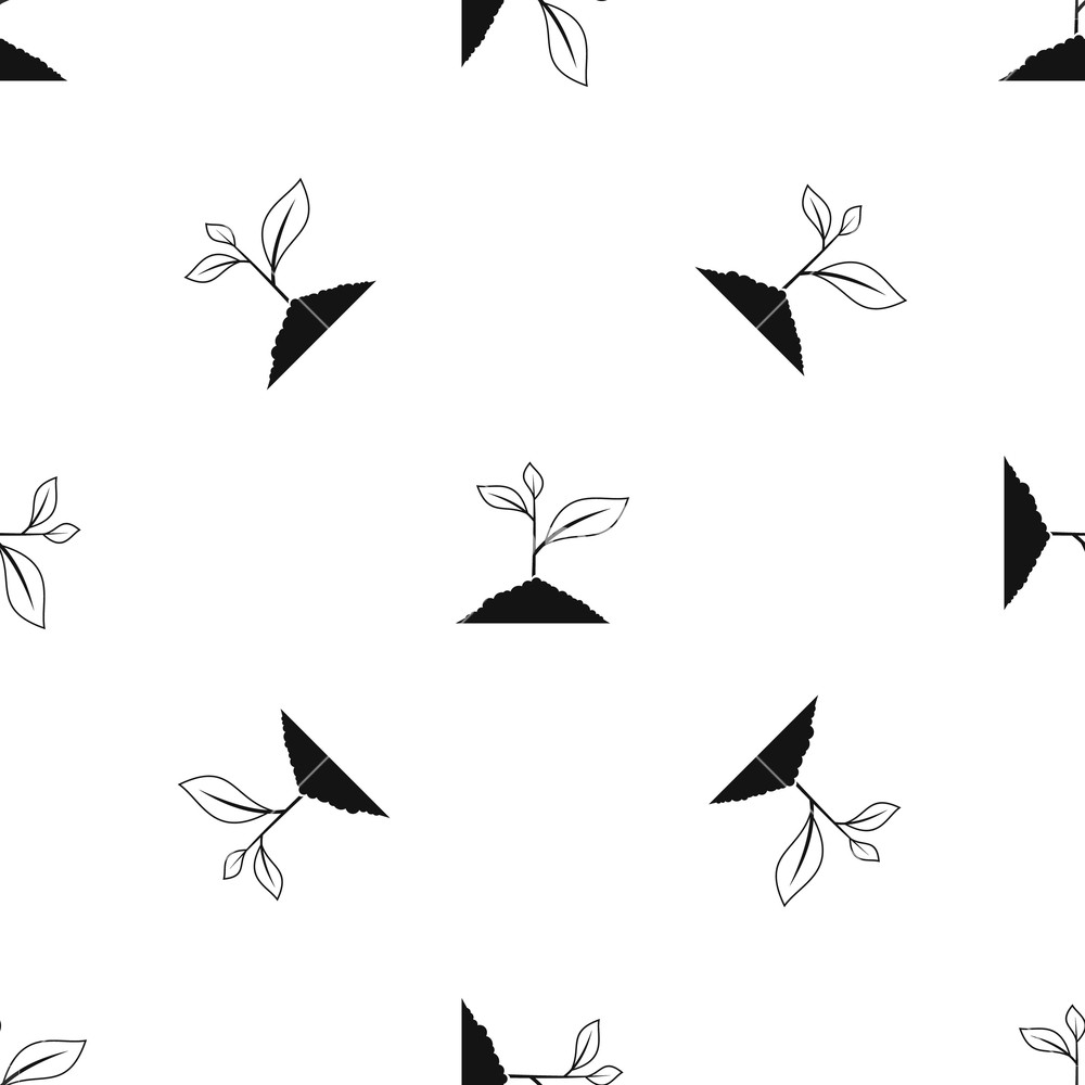 1000x1000 Growing Plant Pattern Repeat Seamless In Black Color For Any