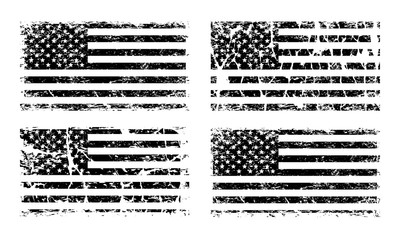 400x240 Usa American Grunge Flag Set, Black And White, Vector Illustration