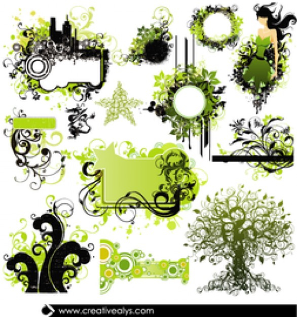 Grunge Floral Swirls Collection Vector Free Download 586x626 Grunge Floral Swirls Collection Vector Free Download