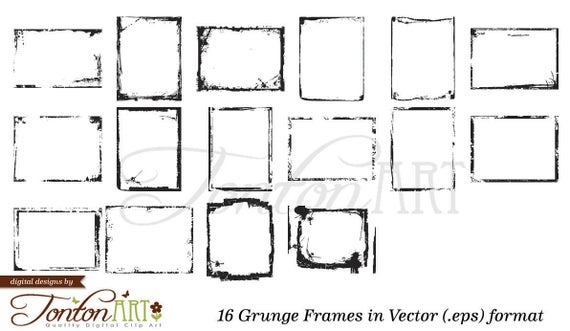 570x331 Digital Grunge Frames Vector Png Digital Frames Etsy