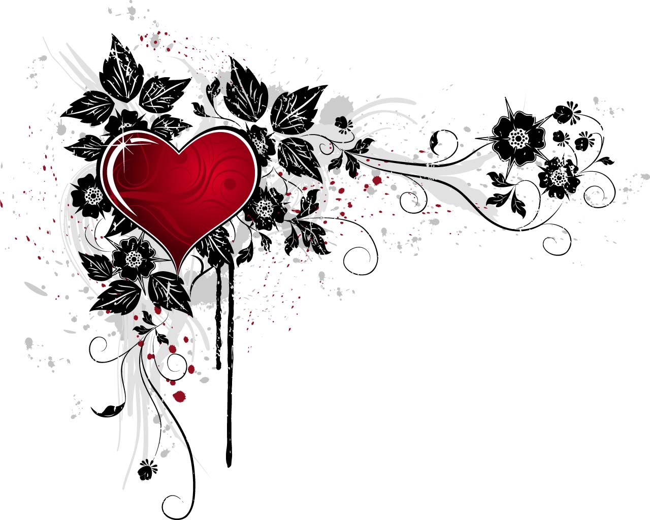 1280x1024 Grunge Heart With Floral Background Vector Free Download