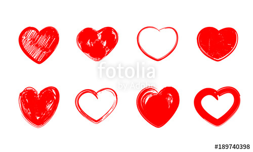 500x300 Set Of Hand Drawn Red Grunge Hearts Vector Illustration Stock