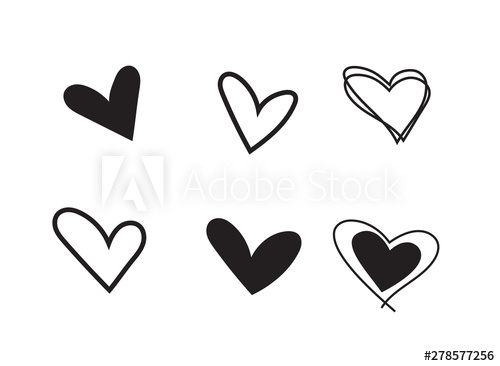 500x366 Set Of Outline Black Hand Drawn Heart Icon Hand Drawn Doodle