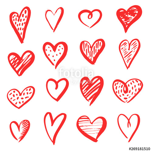 500x500 Set Of Red Grunge Hearts, Vector Heart Hand Drawn Shapes Draw