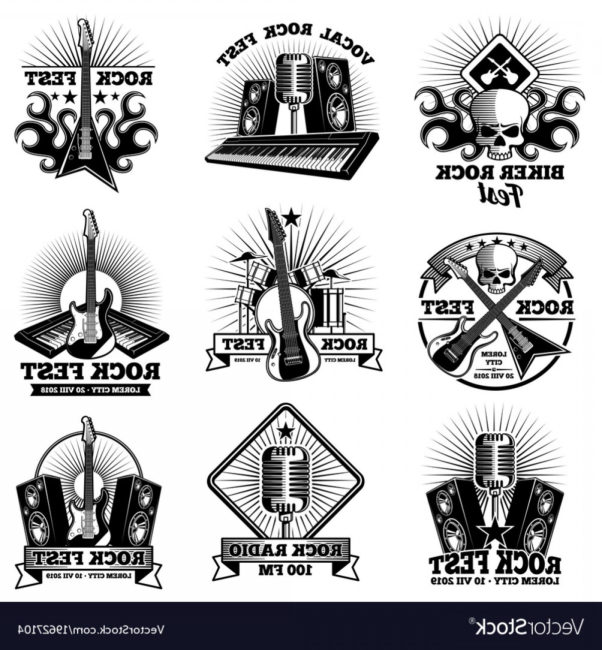 1200x1296 Retro Rock N Roll Band Labels Grunge Rocks Party Vector Geekchicpro