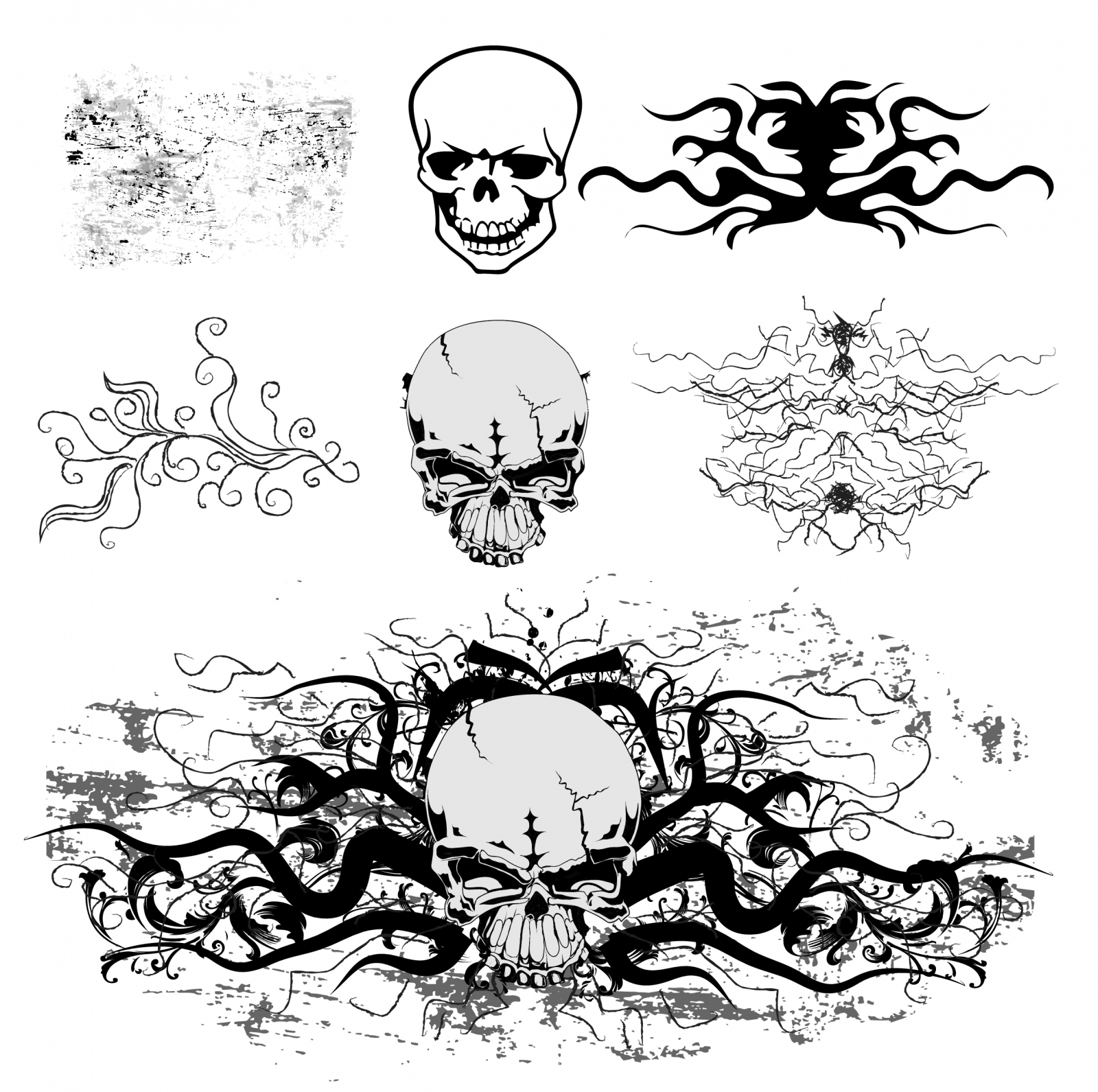 1600x1591 Grunge Skull Vector Art