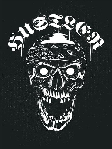 369x490 Grunge Skull In Bandana With Hustler Typography