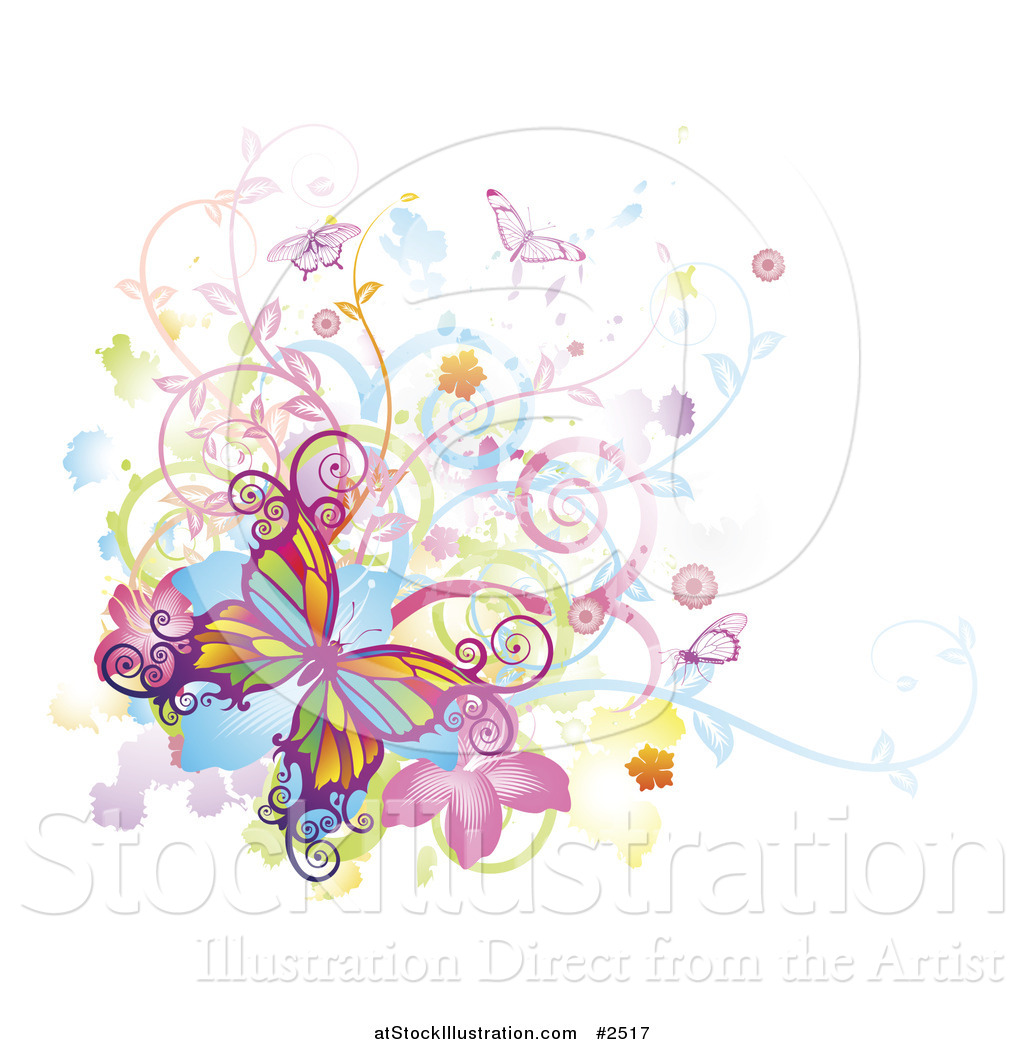 Vector Illustration Of Colorful Butterflies Swirls Vines 1024x1044 Vector Illustration Of Colorful Butterflies Swirls Vines