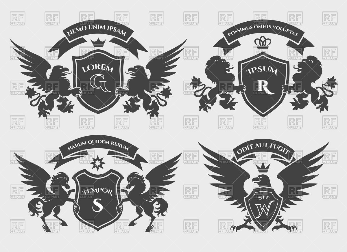 1200x873 Heraldry Royal Emblems Set With Horses, Gryphons, Eagle And Lions