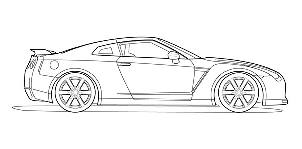600x297 Nissan Gt R Vector Line Drawing