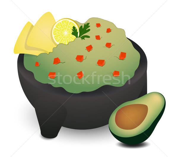 600x529 Guacamole In Traditional Mexican Molcajete Vector Illustration