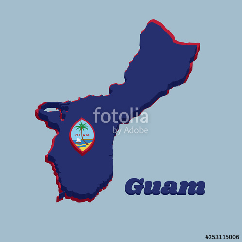 499x500 Map Outline And Flag Of Guam, A Dark Blue Background