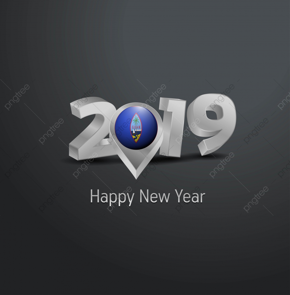 1200x1222 Happy New Year Grey Typography With Guam Flag Location Pin