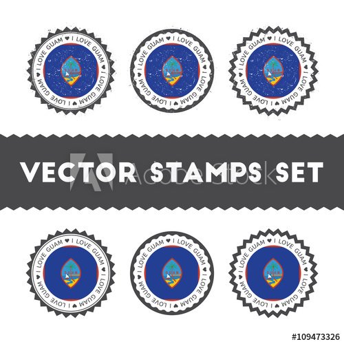 500x500 I Love Guam Vector Stamps Set Retro Patriotic Country Flag Badges