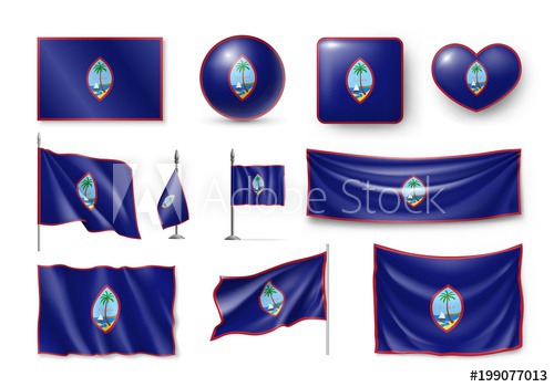 500x350 Set Guam Realistic Flags, Banners, Banners, Symbols, Icon Vector