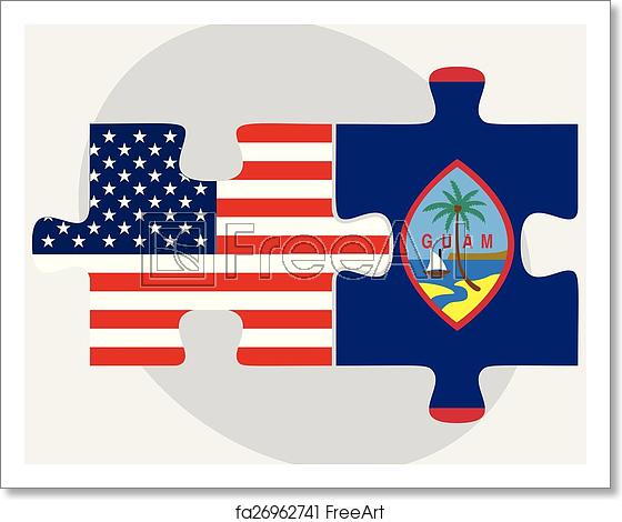 560x470 Free Art Print Of Usa And Guam Flags In Puzzle Vector Image
