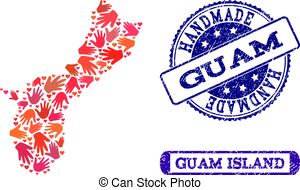 300x190 Mosaic Map Of Guam Island With Connected Dots And Scratched Seal