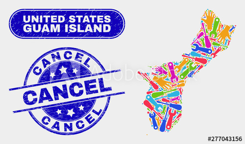 500x293 Engineering Guam Island Map And Blue Cancel Grunge Seal Stamp