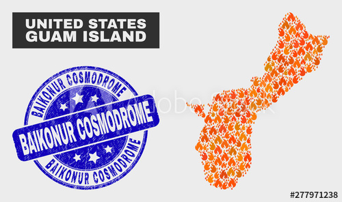 500x296 Vector Collage Of Fire Guam Island Map And Blue Rounded Scratched
