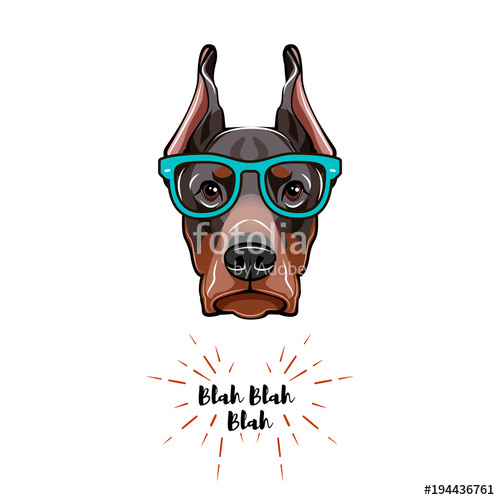 500x500 Doberman Dog In Glasses Geek Dog Vector Illustration Stock