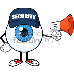 300x300 Blue Eyeball Cartoon Mascot Character Security Guard Using