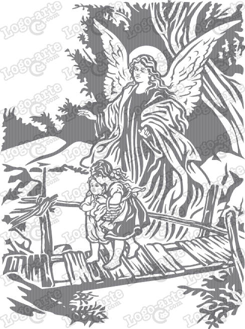 489x658 Guardian Angel Accompanying Two Small Children Vector For Plotter