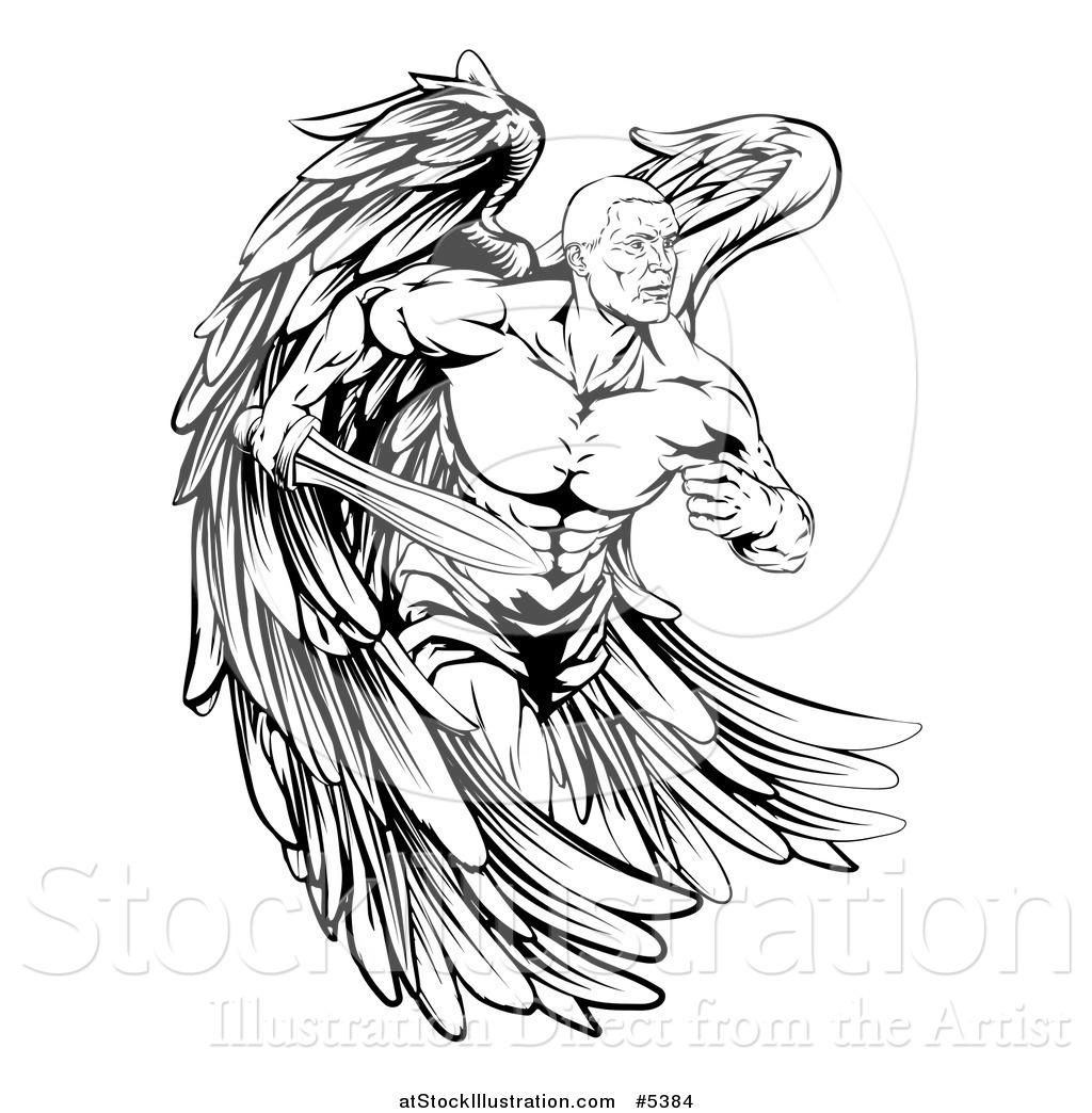 1024x1044 Vector Illustration Of A Black And White Muscular Male Guardian