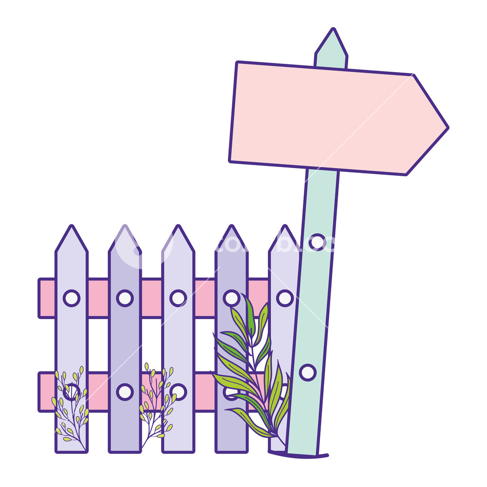 1000x1000 Cute Arrow Guide Wooden With Fence Scene Vector Illustration