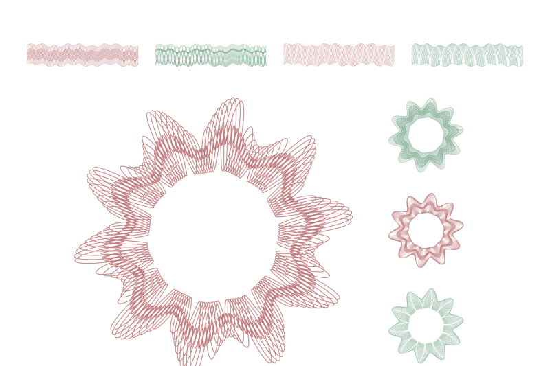 800x533 Guilloche Engraving Lines, Money Security Borders Vector