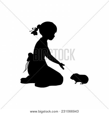 450x470 Silhouette Girl Sitting Knees Beckon Guinea Pig Vector