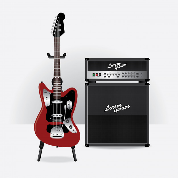 626x626 Electric Guitar With Guitar Amplifier Vector Illustration Vector