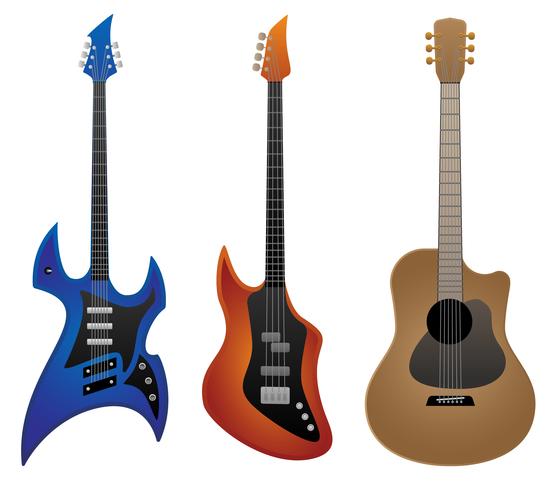 553x490 Electric Rock Guitar, Bass Guitar And Acoustic Guitar Vector