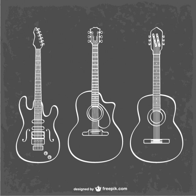 626x626 Guitar Line Art Illustration Vector Free Download