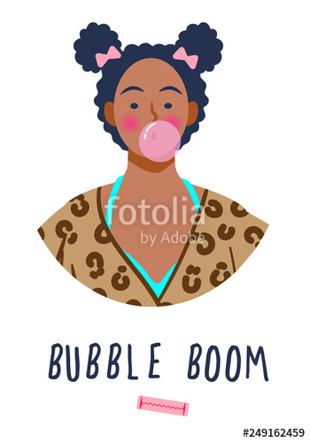 350x500 Cute Teenage Girl With Bubble Gum Vector Illustration Stock