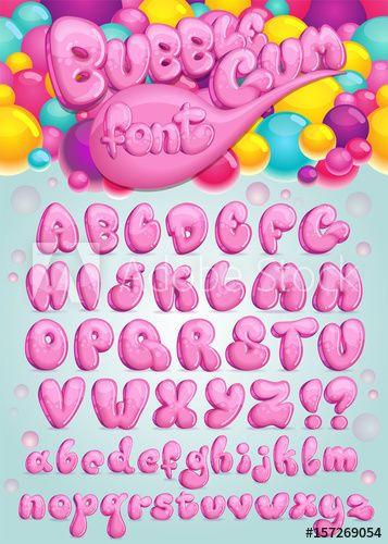 357x500 Font Bubble Gum Vector Set Of Pink Cartoon Letters Illustration