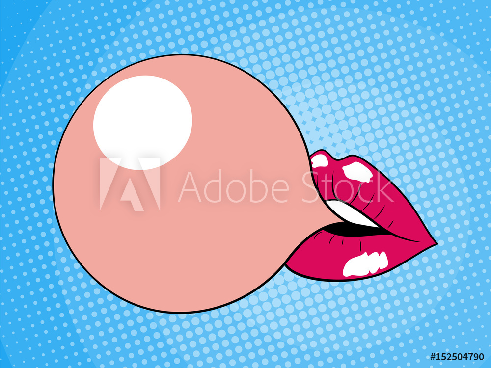 1000x750 Photo Art Print Female Lips Blowing Pinky Bubble Gum Vector