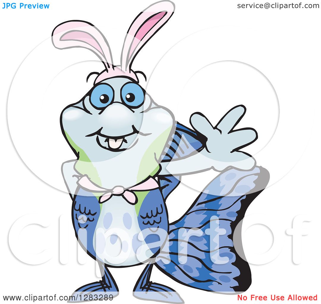 1080x1024 Clipart Of A Friendly Waving Guppy Fish Wearing Easter Bunny Ears