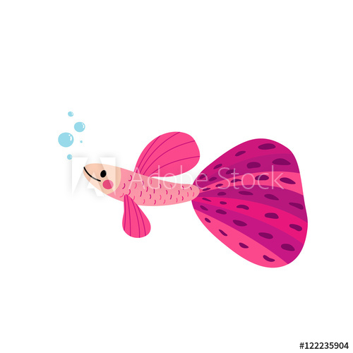 500x500 Pink Guppy Fish Animal Cartoon Character Isolated On White