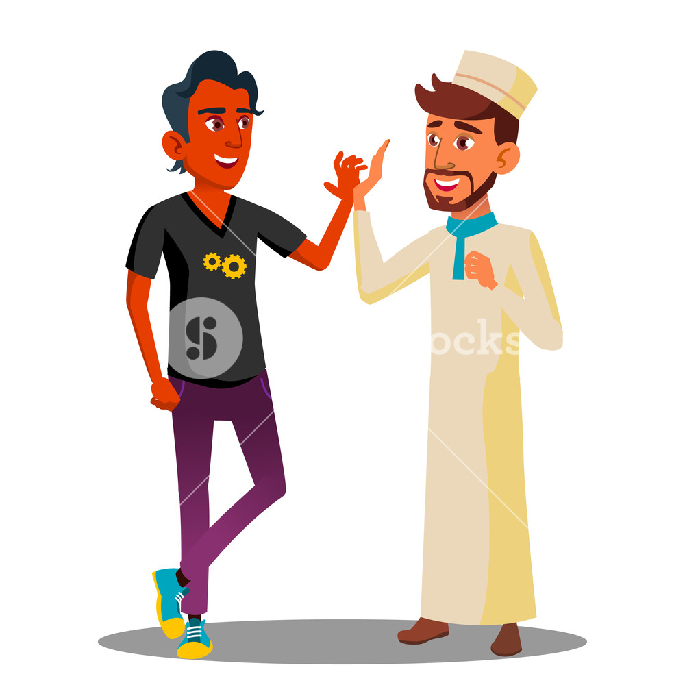 1000x1000 Two Teenagers Giving Five To Each Other, Arab, Indian Guy Vector