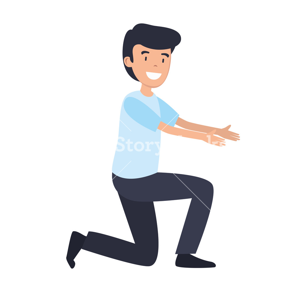1000x1000 Young And Casual Kneeling Man Character Vector Illustration Design