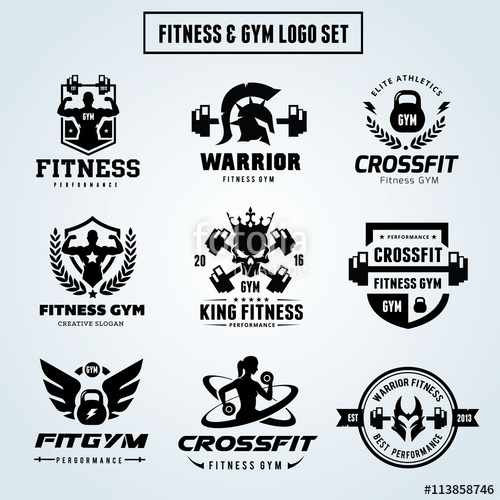 500x500 Fitness And Gym Logo Set Cross Fitwomen Yoga Vector Brand