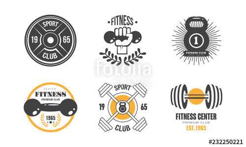 500x300 Fitness Club Vintage Logo Set, Retro Badge For Sport Center, Gym