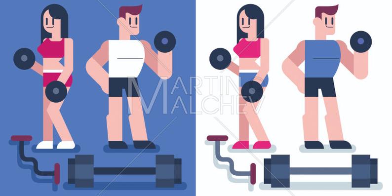794x397 Gym Vector Illustration Fitness Flat Design Training Etsy